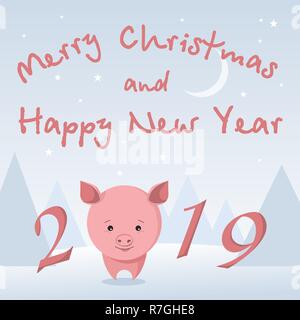 Weihnachten Grußkarte mit niedlichen Ferkel Stockfoto