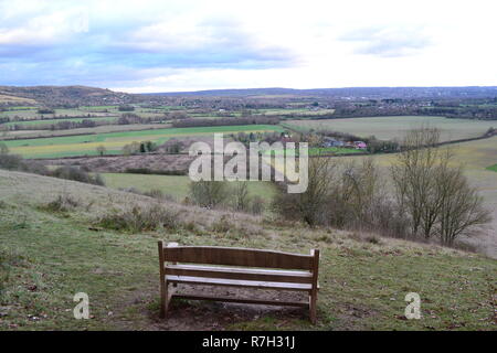 Polhill Bank ist eine SSSI Kreide Grünland, in Kent, England von Kent Wildlife Trust verwaltet. Einen trüben Tag im Dezember, aber immer noch eine schöne Aussicht Stockfoto