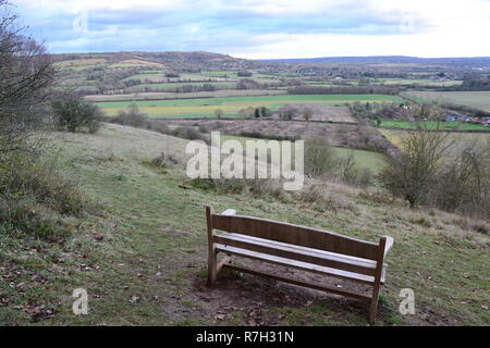 Polhill Bank ist eine SSSI Kreide Grünland, in Kent, England von Kent Wildlife Trust verwaltet. Einen trüben Tag im Dezember, aber immer noch eine schöne Aussicht Stockfoto