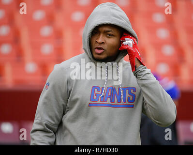 Landover, MD, USA. 9 Dez, 2018. New York riesiger erwärmt, bevor ein NFL Football Spiel zwischen den Washington Redskins und die New York Giants bei FedEx Feld in Landover, Md. Justin Cooper/CSM/Alamy leben Nachrichten Stockfoto