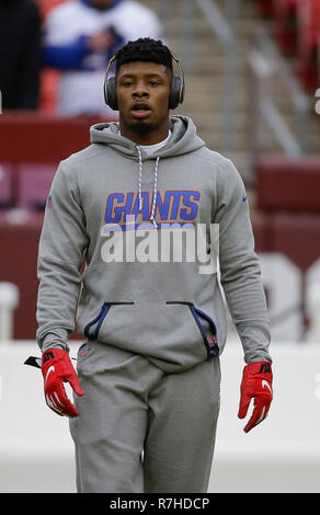 Landover, MD, USA. 9 Dez, 2018. New York riesiger erwärmt, bevor ein NFL Football Spiel zwischen den Washington Redskins und die New York Giants bei FedEx Feld in Landover, Md. Justin Cooper/CSM/Alamy leben Nachrichten Stockfoto