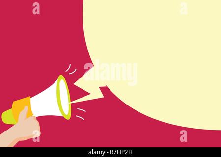 Flaches Design business Vektor-illustration leere Vorlage esp isoliert Minimalistische Grafik layout Vorlage für Werbung. Die menschliche Hand Megaphon Stock Vektor