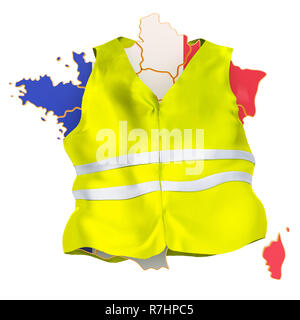Französischen Proteste Konzept. Gelb Bewegung, 3D-Rendering auf weißem Hintergrund Stockfoto