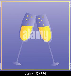 Zwei Gläser Champagner. Frohe Weihnachten und guten Rutsch ins neue Jahr. Vector Illustration Stock Vektor