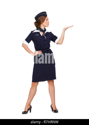 Juni 30, Air Hostess 2015 neue Uniform der nationalen russischen Fluggesellschaft Aeroflot, Skyteam Mitglied, auf weißem Hintergrund Stockfoto