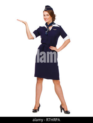 Juni 30, Air Hostess 2015 neue Uniform der nationalen russischen Fluggesellschaft Aeroflot, Skyteam Mitglied, auf weißem Hintergrund Stockfoto