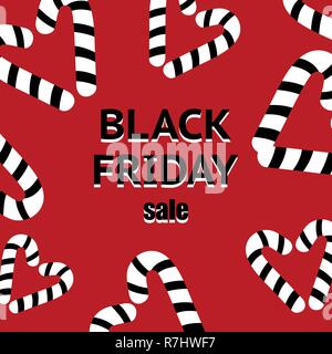 Schwarzer Freitag Verkauf Plakat mit glänzenden schwarzen Herzen auf rotem Hintergrund Vektor Stock Vektor