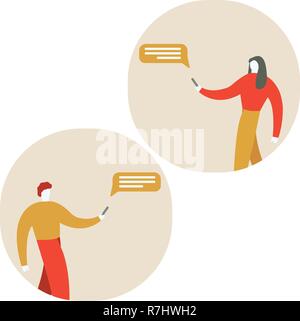 Cartoon Charakter ist das Senden einer Nachricht von seinem Telefon Vector Illustration Stock Vektor