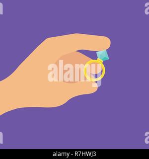 Männliche Hände halten Verlobungsring. Vektor Flat Style Abbildung Stock Vektor