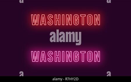 Neon Name von Washington City in den USA. Vektor Text von Washington, Neon Beschriftung mit Hintergrundbeleuchtung Fett Stil, rot und rosa Farben. Isolierte glühende t Stock Vektor