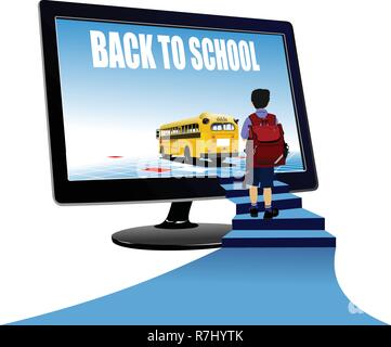 Schüler nach oben bus Schule. Zurück zu Schule. Vector Illustration Stock Vektor