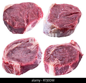 Raw Ribeye Steaks oder Rindersteak auf weißem Hintergrund. Datei enthält Freistellungspfaden. Stockfoto