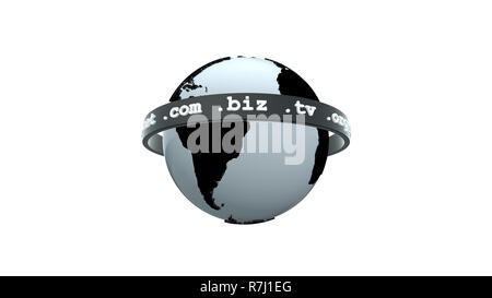 Domain Namen umliegenden Planeten Erde isoliert auf weißem Stockfoto