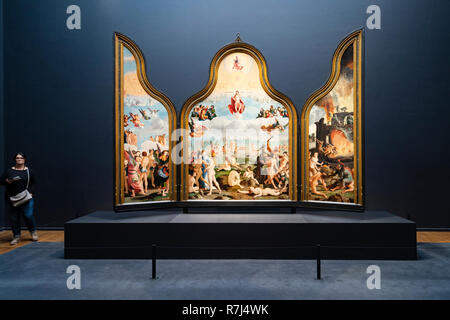 Triptychon mit dem letzten Urteil im Rijksmuseum in Amsterdam, Niederlande Stockfoto