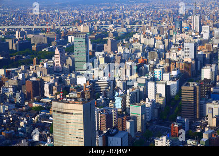 Nagoya, Japan - Stadt in der Region Chubu. Luftbild mit Wolkenkratzern. Stockfoto