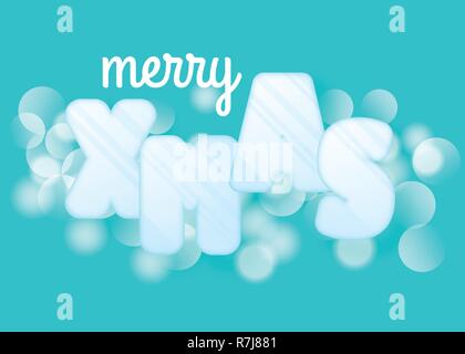 Frohe Weihnachten Grußkarten mit Bokeh blaue Farbe. Urlaub nacht Abbildung in futuristischen glühen Stil. Merry Xmas phrase Stock Vektor