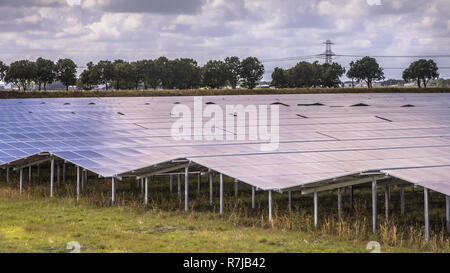 Sonnenkollektoren einer Photovoltaikanlage im industriellen Bereich in der Nähe von Summer day Stockfoto