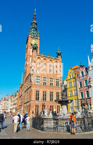 Dlugi Targ, mit Brunnen von Neptun, Danzig, Polen Stockfoto