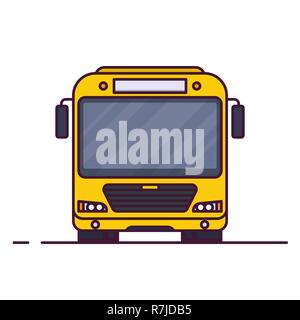 Vorderansicht des grossen gelben Bus. Linienstil Vector Illustration. Fahrzeug und Verkehr Banner. Moderne öffentliche Verkehrsmittel Fahrzeug. Vorderansicht Bus. Stock Vektor