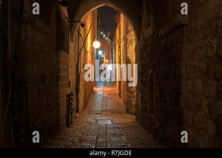 Nacht Straße in der Altstadt von Jerusalem, Israel. Stockfoto