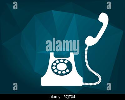 Weiß retro Telefon auf dem blauen Low Poly Hintergrund. Anruf Konzept. Vector Illustration, flacher Stil. Stock Vektor