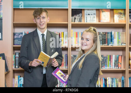 Zwei teenaged Schüler in einer britischen Schule in Großbritannien Bibliothek Stockfoto