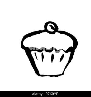 Cupcake mit Berry Symbol. Grunge Tinte Vector Illustration. Stock Vektor