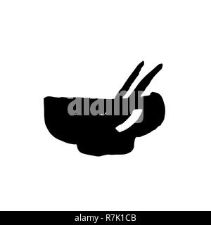 Schüssel und Essstäbchen Symbol. Asiatische Lebensmittel grunge Symbol. Aquarell Pinsel Abbildung. Hand gezeichnet Vektor. Stock Vektor