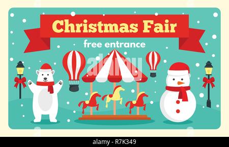 Weihnachtsmarkt Märchen Banner. Flache Darstellung der Weihnachtsmarkt Märchen vektor Banner für Web Design Stock Vektor