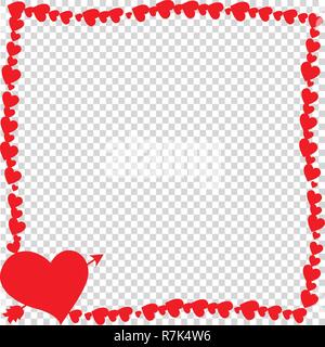 Vector rot Retro Vintage Grenze Foto Rahmen aus Herzen mit Pfeil durchbohrte Herz Silhouette in Ecke isoliert. Scrapbooking Template mit Kopie spa Stock Vektor