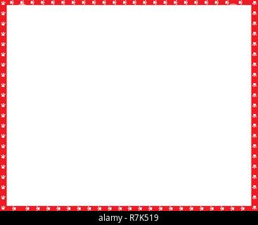 Cute Rechteck rot und weiß Foto Rahmen aus tierischen Pfotenabdrücke auf weißem Hintergrund. Vector Template, Rand, Rahmen, Poster, Banner, Scrapbook, Stock Vektor