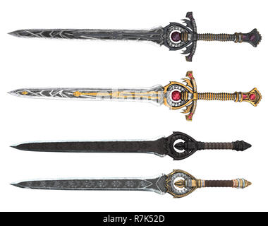 Fantasy Langschwert mit großen Guard auf einem weißen Hintergrund. 3D-Darstellung Stockfoto