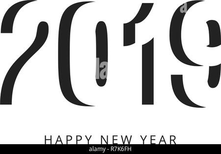 Frohes neues Jahr 2019 unterzeichnen. Schwarz negative Space Vector Logo auf weißem Hintergrund. Stock Vektor