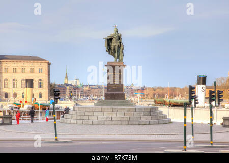 STOCKHOLM, Schweden - Mai 04.2013: Denkmal auf dem Hauptdamm von Stockholm zu den schwedischen König Gustav III. im historischen Teil der Stadt Stockfoto