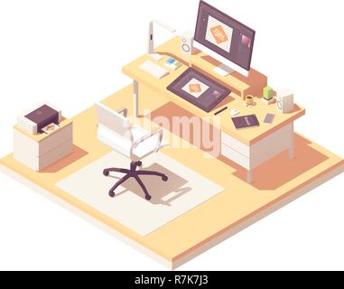 Die isometrische Grafik Designer Arbeitsplatz Stock Vektor
