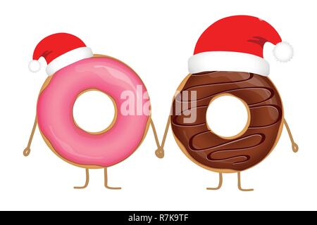 Rosa und choco Weihnachten donut Cartoons mit santa Kappe Vektor-illustration EPS 10. Stock Vektor