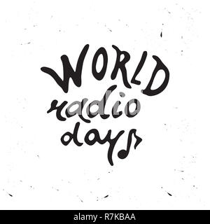 Handgezeichneten Schriftzug World Radio Tag. Stockfoto