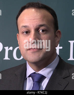 Video Grab der Taoiseach Leo Varadkar in seiner Rede auf einer Veranstaltung in Dublin, wo er erstmals mehr als 75 Millionen Euro für 27 Projekte im Rahmen der Disruptive Technologien Innovation Fund, Herr Varadkar sagte, dass die EU eine Menge Zugeständnisse durch den Verhandlungsprozess einschließlich der jüngsten Überprüfungsklausel gemacht hat. Stockfoto