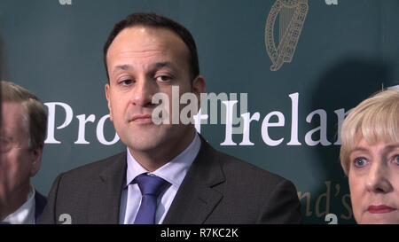 Video Grab der Taoiseach Leo Varadkar in seiner Rede auf einer Veranstaltung in Dublin, wo er erstmals mehr als 75 Millionen Euro für 27 Projekte im Rahmen der Disruptive Technologien Innovation Fund, Herr Varadkar sagte, dass die EU eine Menge Zugeständnisse durch den Verhandlungsprozess einschließlich der jüngsten Überprüfungsklausel gemacht hat. Stockfoto