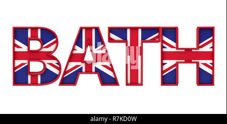 Bath City Wort von Union Jack Flagge Schriftzug. 3D-Rendering Stockfoto