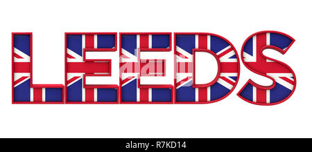 Leeds City Wort von Union Jack Flagge Schriftzug. 3D-Rendering Stockfoto