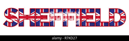 Sheffield City Wort von Union Jack Flagge Schriftzug. 3D-Rendering Stockfoto