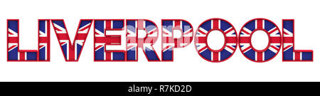 Liverpool City Wort von Union Jack Flagge Schriftzug. 3D-Rendering Stockfoto