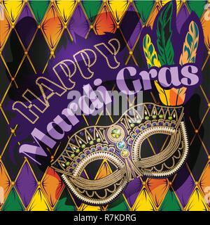 Mardi Gras mask, buntes Plakat, Vorlage, Flyer. Vector Illustration Stock Vektor