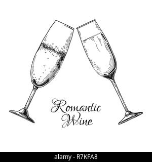 Zwei Gläser Champagner. Text romantische Wein. Vector Illustration Stock Vektor