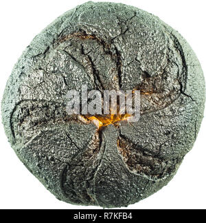 Bun gebrannt mit einem schwarzen Kruste. Verkohlte Brot Stockfoto