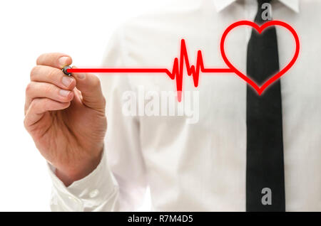 Zeichnung Herz EKG-Schreiber auf virtuellen Bildschirm. Stockfoto