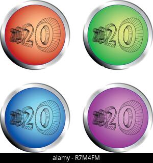 2020 farbigen Kreis drücken Sie die Taste Set Stock Vektor