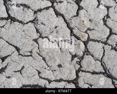 Weiße Farbe über die alten Risse im Asphalt closeup Hintergrund Stockfoto