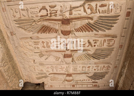 Malte hieroglypic Schnitzereien an Wand an der alten ägyptischen Tempel von Kom Ombo Stockfoto